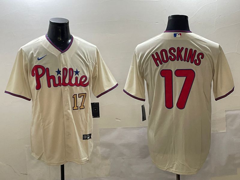 Men Philadelphia Phillies 17 Hoskins Cream Game 2025 Nike MLB Jersey style 2